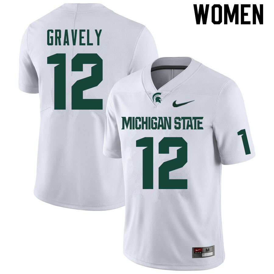 Women #12 Michael Gravely Michigan State Spartans College Football Jerseys Sale-White